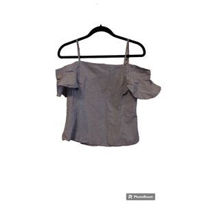 Sweet Wander blue and white stripe ruffle off shoulder